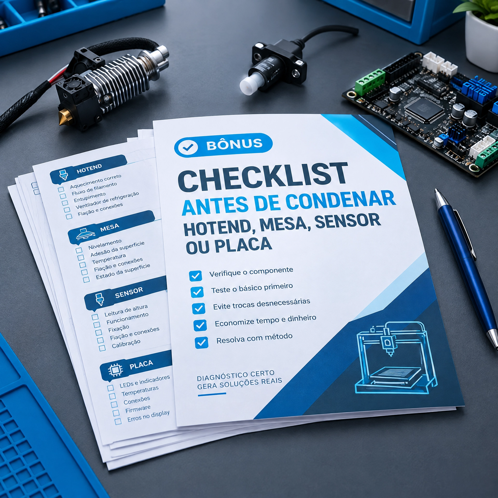 Bônus 5 - Checklist Antes de Condenar Hotend, Mesa, Sensor ou Placa